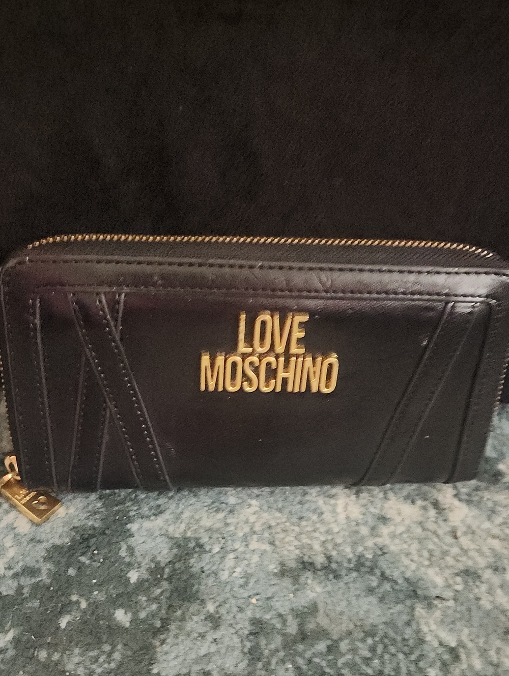 Love Moschino Black Card Holder Wallet with Gold Logo